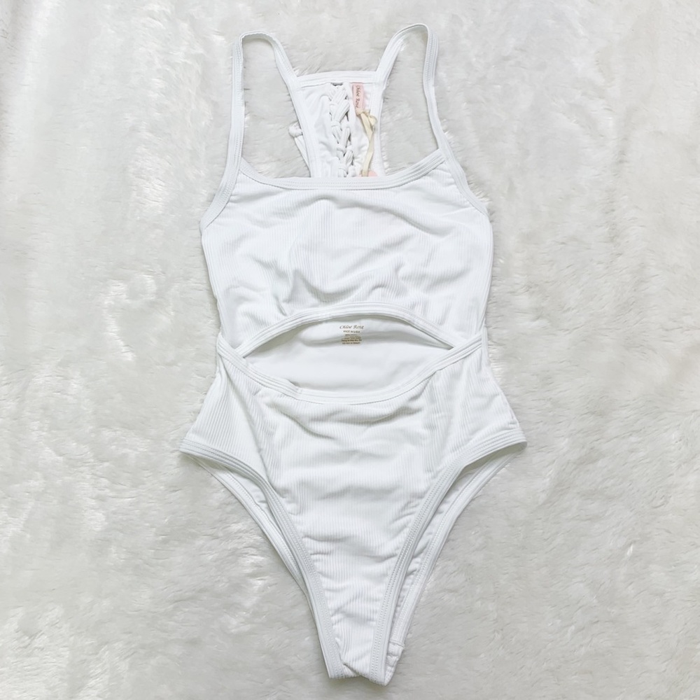 ❗️LAST 1 (S)❗️ Chloe Rose Carnation Cut Out 1Piece White Swimsuit - Picture 3 of 12